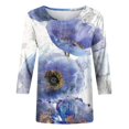 thumbnail image 5 of Pompotops T-shirt Mode Femme Imprimé Manches 3/4 Blouse Col Rond Hauts Décontractés en Solde, 5 of 5