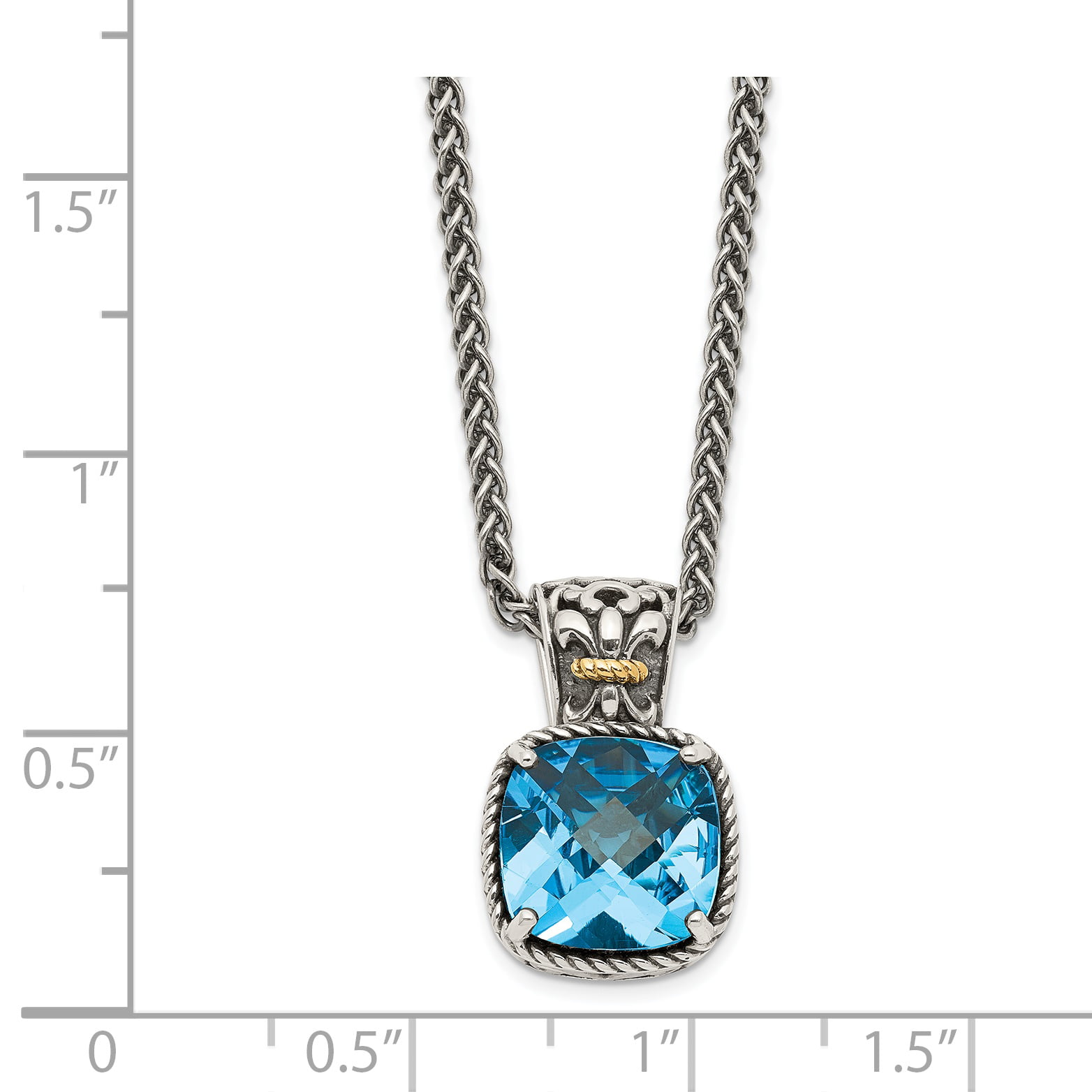 Sterling Silver with 14K Gold Two Tone Polished Blue Topaz Necklace