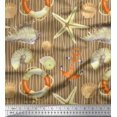 thumbnail image 1 of Soimoi Brown Moss Georgette Fabric Stripe,Seashell & Starfish Ocean Print Fabric by the Yard 42 Inch Wide, 1 of 1