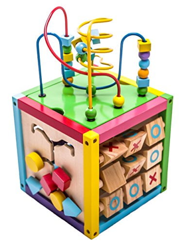 small wooden activity cube