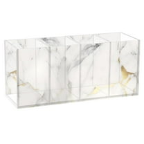 White and Gold Marble Acrylic Pen Holder Cup 4 Compartments Clear Pencil Organizer Makeup Brush Holder Storage for Office Desktop Dorm