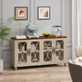 thumbnail image 3 of Tcbosik 59" Buffet Sideboard, Storage Cabinet with Adjustable Shelves and 4 Glass Doors, Coffee Bar Cabinet, Kitchen Cupboard for Dining Room, Living Room, Beige, 3 of 10