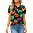 thumbnail image 4 of IYYVV Halloween Polo Shirts for Women Hawaiian Golf Shirts Short Sleeve Funny Ghost Pumpkin Printed Athletic Sport Golf Tops Light Blue L, 4 of 5