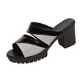 thumbnail image 3 of Women's Block Heel Mules Open Toe Sequin Decor Casual Shoes with Chunky Platform Heel Non Slip Comfortable Sandals for Women Plus Size Available, 3 of 6
