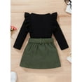 thumbnail image 3 of Gzhioc Kid Girl Spring Clothes Set, Solid Ribbed Long Sleeve Round Neck Ruffled Tops + Mini Skirt with Belt,9 Months-4 Years, 3 of 8