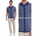 thumbnail image 4 of DARING DIVA Men's Striped Short Sleeves Button Down Jacquard Polo Shirts XL Dark Blue, 4 of 6