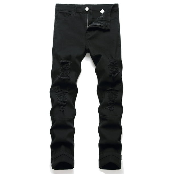 Pantalones vaqueros largos para hombre, vaqueros rotos, con cremallera, rectos, lavados, elásticos, tendencia para exteriores, pantalones vaqueros para hombre.