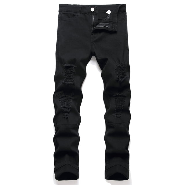 Pantalones vaqueros largos para hombre, vaqueros rotos, con cremallera, rectos, lavados, elásticos, tendencia para exteriores, pantalones vaqueros para hombre.