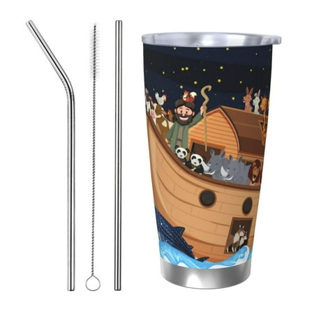 

Cauagu Ocean Scene with Noah s Ark Pattern 20oz Tumbler Stainless Steel Vacuum Insulated Tumbler with Lid Insulated Coffee Mug Thermal Cup with Splash Proof Sliding Lid-Straw Three-piece Set