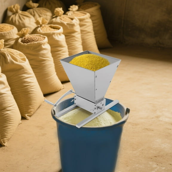 Manual 2 Roller Grain Mill for Home Brewing, Adjustable Barley Crusher Malt Grinder with Stainless Hopper, Hand Crank & Drill Drive, 11lbs Capacity