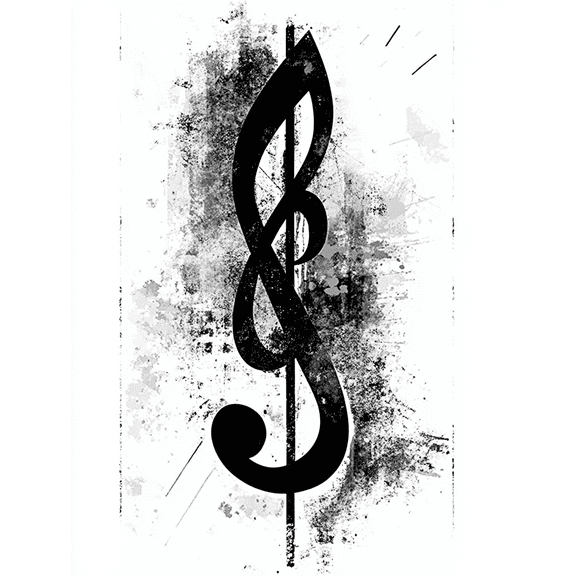 Grunge Treble Clef Music Note Wall Art Canvas Print,Suitable for Living Room, Bedroom, Studio, Office, and Music Room Decoration.