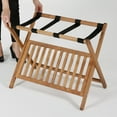 thumbnail image 6 of M&T Displays Beech Wood Folding Luggage Rack with Woolen Strips and Shelf for hotel, gym, spa, 200 lbs Carriage Capacity (Dark Wood, 18x30), 6 of 7