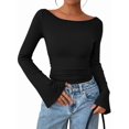 thumbnail image 2 of Women'S Long Sleeve Shirts Crop Going Out Tops Casual Boat Neck Bell Sleeve Ruched, 2 of 9