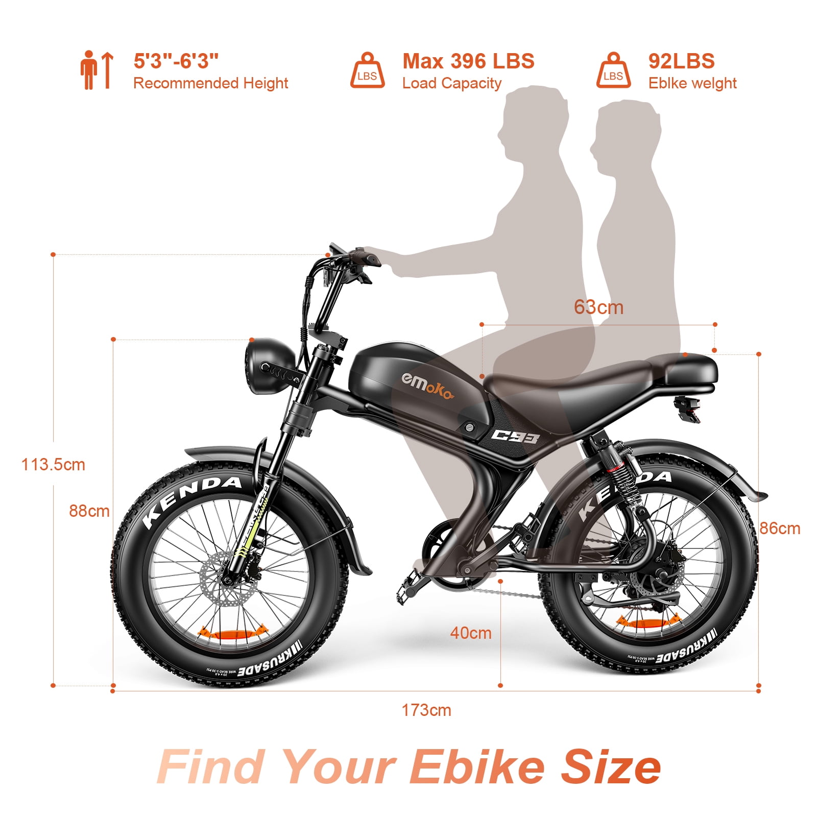 Emoko C93 750W 20x4.0" Fat Tire Electric Bike for Adults, 48V 20Ah 19.8 mph Ebike, 43 Miles UL2849