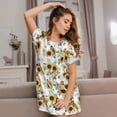 thumbnail image 3 of Daiia Sunflowers Leaves And Birds Print Women's Nightshirt Soft Nightgowns for Women Short Sleeve dress Short-sleeved Sleepwear, 3 of 6