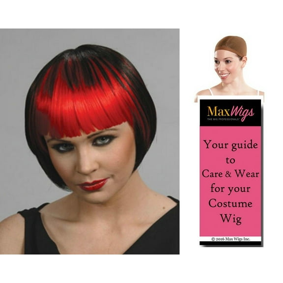 2 Tone Pageboy color Black/Burgundy - Enigma Wigs Anime Cosplay China Doll Goth Straight Bangs Vampiress Bundle w/ Cap, MaxWigs Costume Wig Care Guide