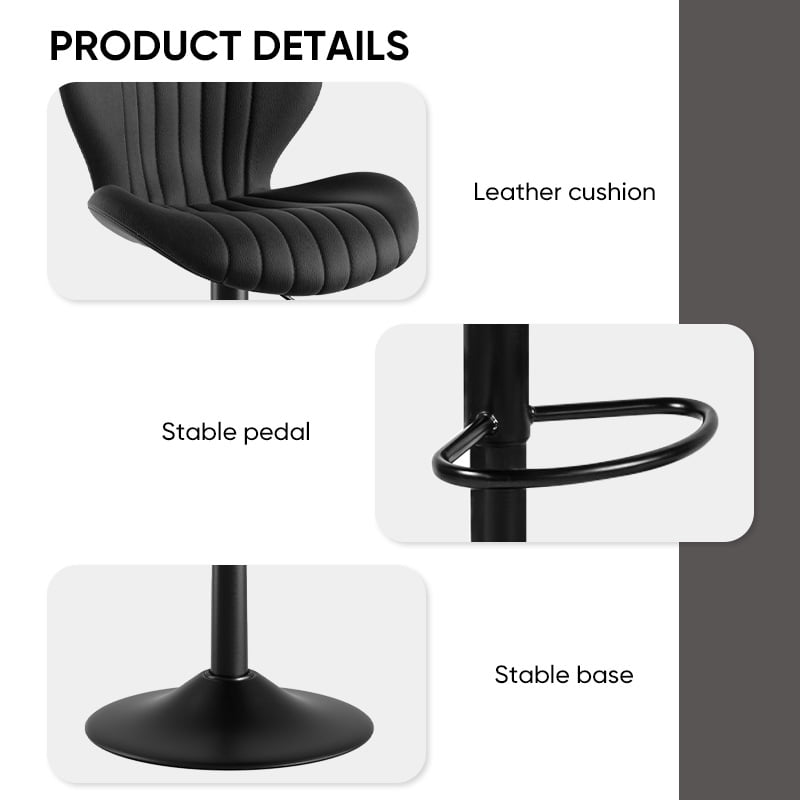 Daluvenix Swivel Bar Stools Set of 1 with Back, Adjustable Counter Height Bar Chairs with Heavy Duty Metal Base for Kitchen Island Dining Room Pub, Black