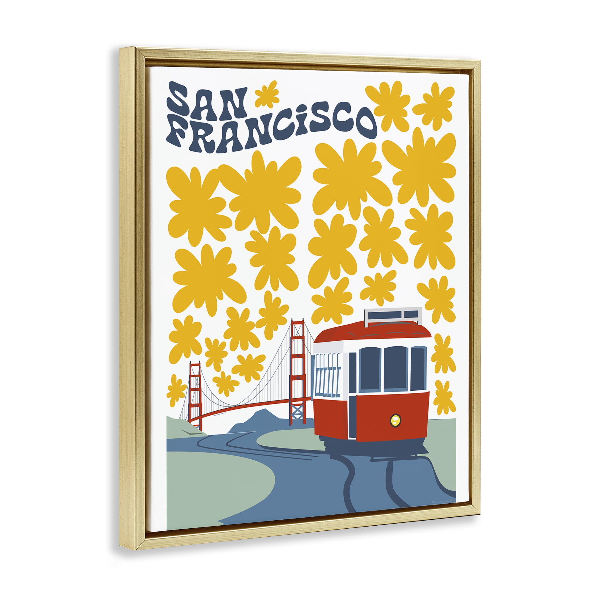 Stupell Industries San Francisco Trolley Gold Framed Floater Canvas Wall Art, design by Omar Escalante