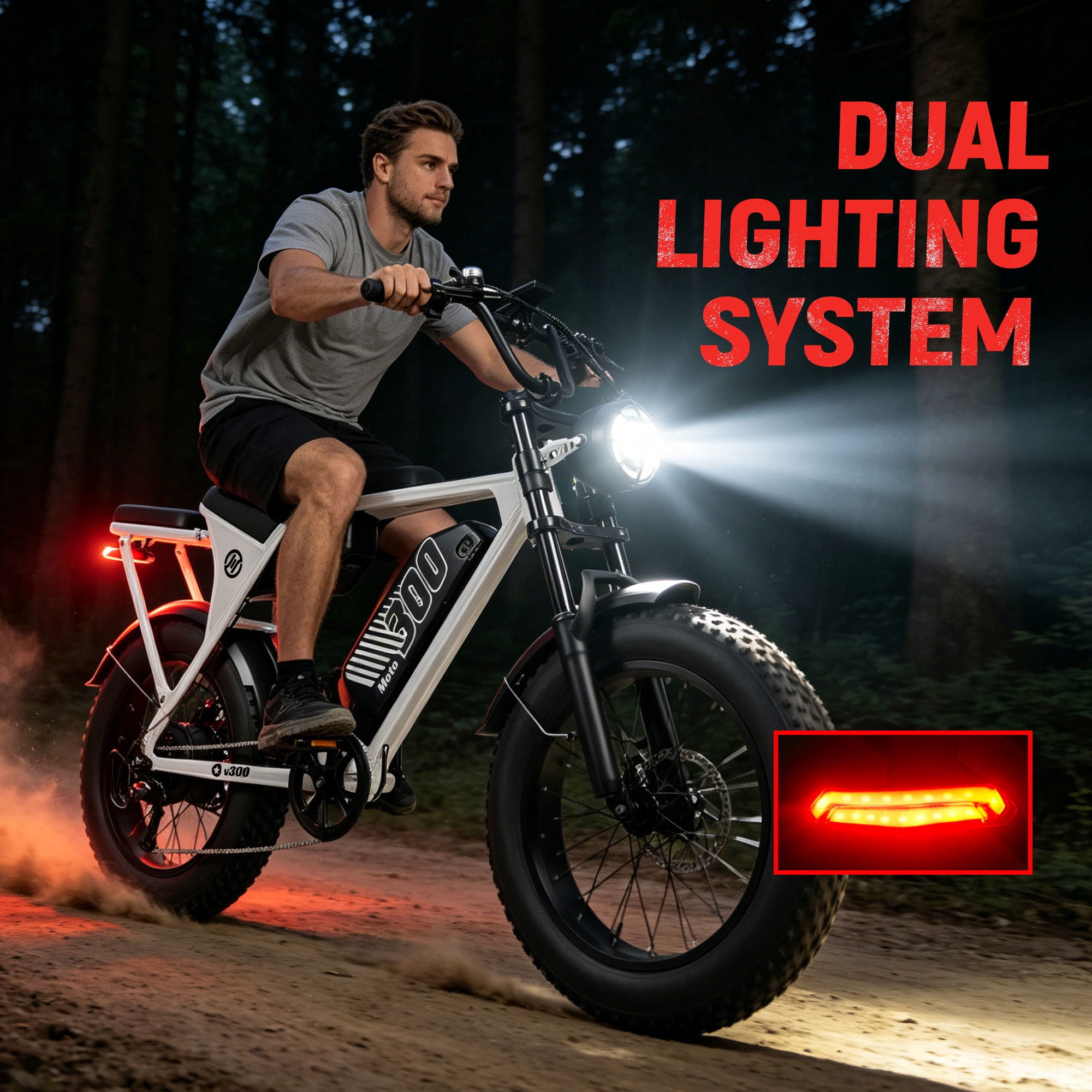 ESKUTE V300 Electric Dirt Bike for Adults & Teens, 48V 41.6Ah Removable Battery, 30+MPH 1500W Motor, NFC Unlock, 20" x 4.0" Fat Tires, 7-Speed White, UL2849
