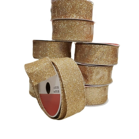 Celebrate it Christmas Ribbon GOLD GLITTER 1.5 IN X 25 ft
