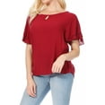 thumbnail image 2 of Women's Casual Flowy Short Flutter Sleeve Round Neck Key Hole Blouse Top, 2 of 6