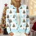 thumbnail image 2 of idosla Christmas Cardigan for Women Funny Fall Winter Retro Ethnic Sweater Tops Long Sleeve Open Front Button Down Knit Coats (Sky Blue, 3XL), 2 of 6