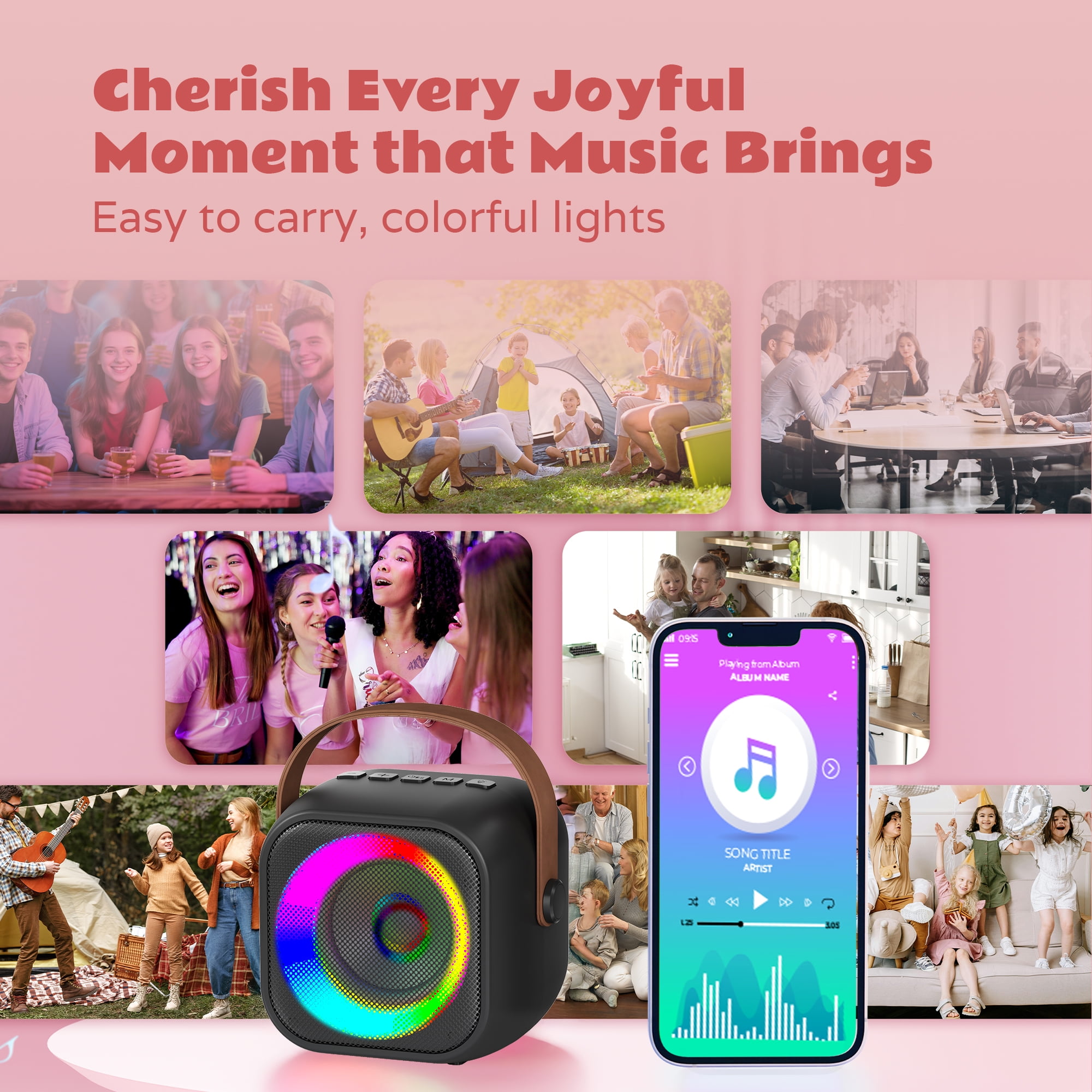 Bonaok Mini Karaoke Machine Toys, Portable Microphones for Kids Adults, Wireless Speaker Machine with LED Lights, Home Party Birthday Gifts for 3-12 Years Old Girls Boys
