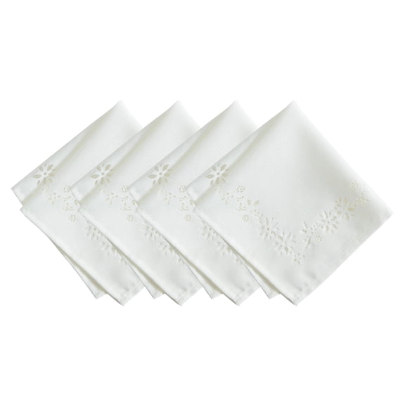 Elrene Home Fashions Poinsettia Noel Laser Cut Napkins, Set of 4, Ivory, 17" x 17"