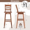 thumbnail image 3 of Costway 2 PCS 30" Bar Height Stool Rubber Wood Swivel Bar Stool with Inclined Backrest Walnut, 3 of 8