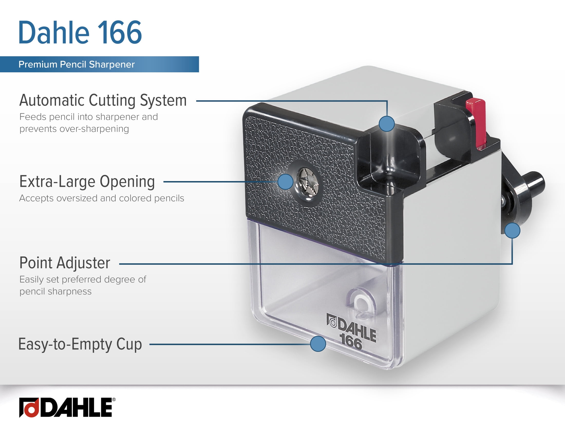 Dahle 166 Premium Pencil Sharpener w/Point Adjuster, For Graphite & Colored Pencils