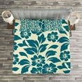 thumbnail image 3 of Ambesonne Shabby Flora Quilted Bedspread Set 3 Pcs, Flower Bloom Spring, King Size, Teal Cream, 3 of 3