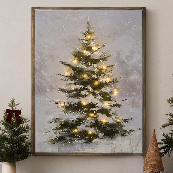 Clearance! Lighted Winter Wall Decors 15.7'', Christmas Tree Canvas Print, Rustic Christmas Decorations for Gift