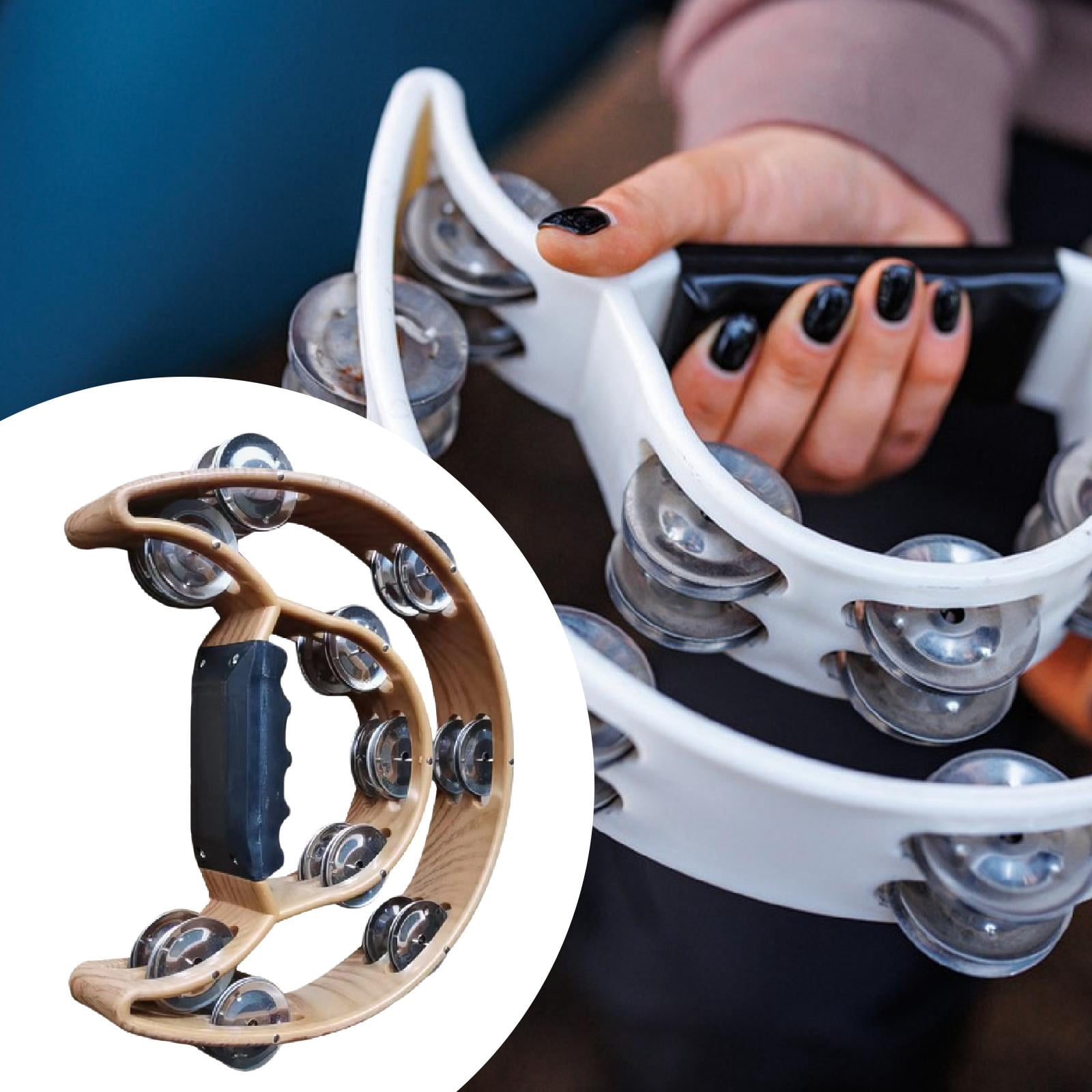 JWQFBC Double Row Tambourine Hand Bell Compact Half Moon Percussion Drum Favors Musical
