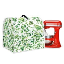 ZIATUBLES Mixer Dust Cover Reusable Kitchen Appliance Cover with Front Pockets and Top Handle Multi-Functional Kitchen Accessories Compatible with 4.5-5 Quart Mixer, Green Leaf White