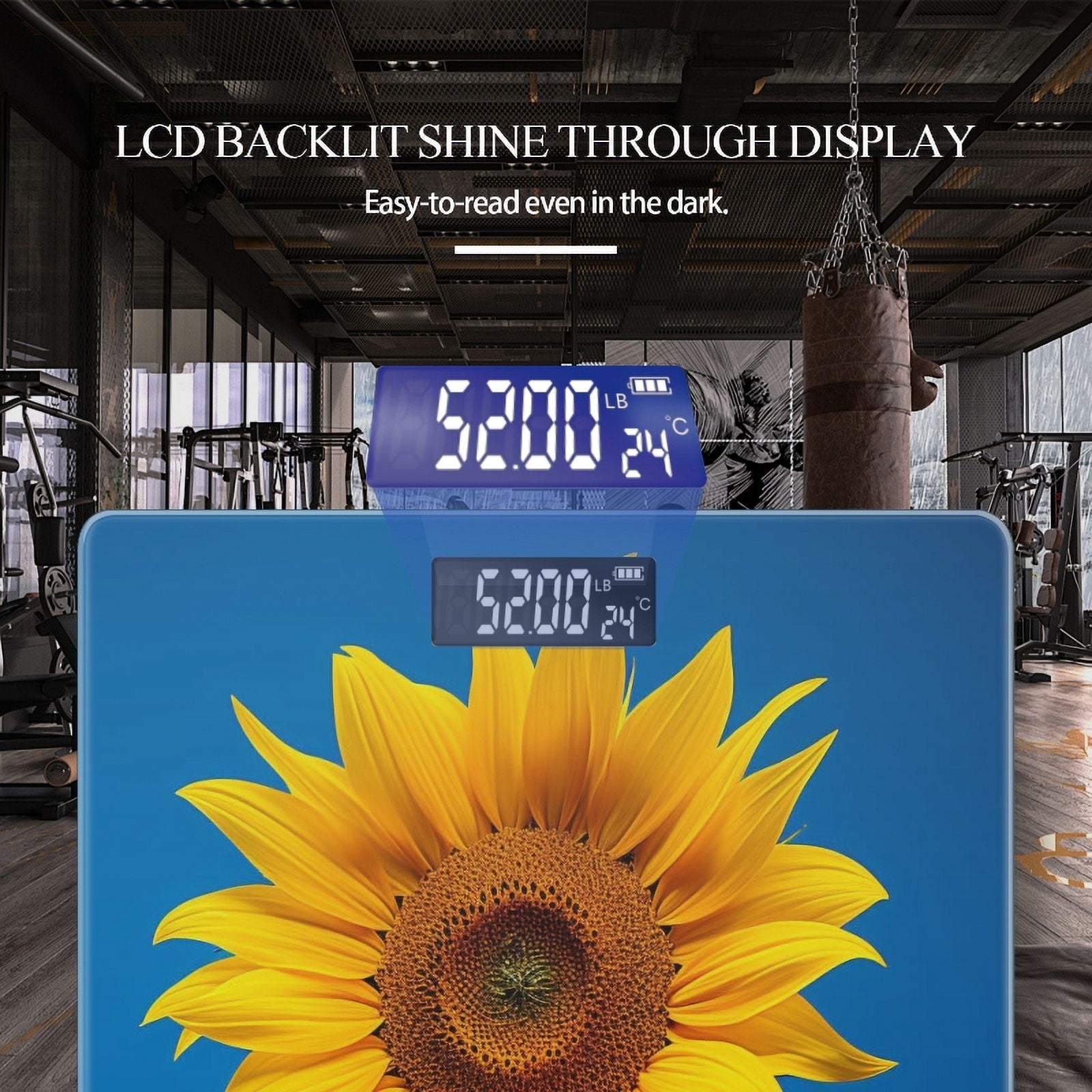 Bathroom Scale, Highly Accurate Digital Body Scale,Precisely Measures Weight up to 400 lbs-Beautiful Sunflower On Blue Background