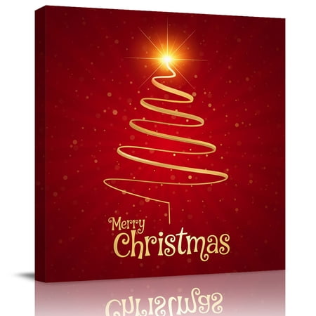 Wall Art Prints Christmas Framed Canvas Prints for Bedroom Living Room Bathroom Office Abstract Golden Sparkle Xmas Tree Red Winter Gallery Wrap Wall Art Poster for Gifts Home Decor 20 x20