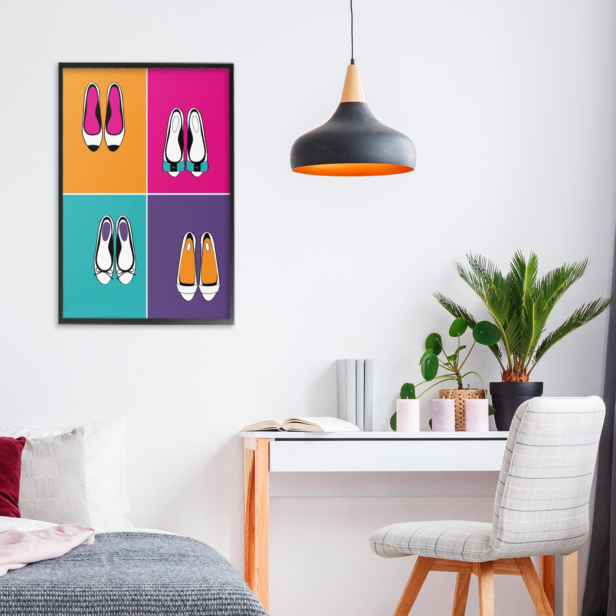 Stupell Industries Bold Pop Trendy Flats Black Framed Giclee Art, design by Martina Pavlova