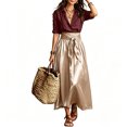 thumbnail image 2 of RFQWOVSR Women's Color Block V Neck Blouse Belted A Line Flowy Midi Skirt 2 Piece Set Boho Casual Summer Dress Outfit XL, 2 of 5