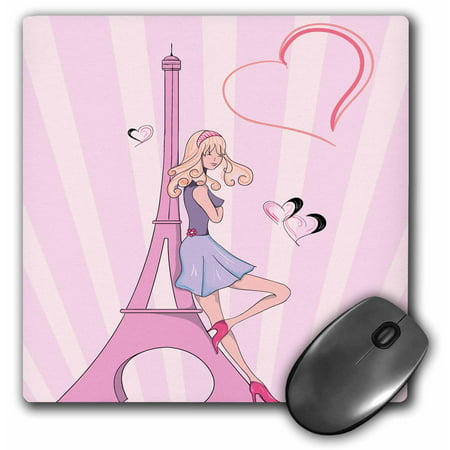 3dRose Girly Pink Girl Eiffel Tower and Hearts Paris Love Vector Illustration, Mouse Pad, 8 by 8 (Best Mouse For Illustrator)