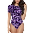 thumbnail image 1 of Easygdp Léopard Violet pour Maillot de Bain une Pièce pour Femmes Ajusté Col Rond Justaucorps Maillot de Bain Athlétique avec Boucle Dissimulée-Moyen, 1 of 7