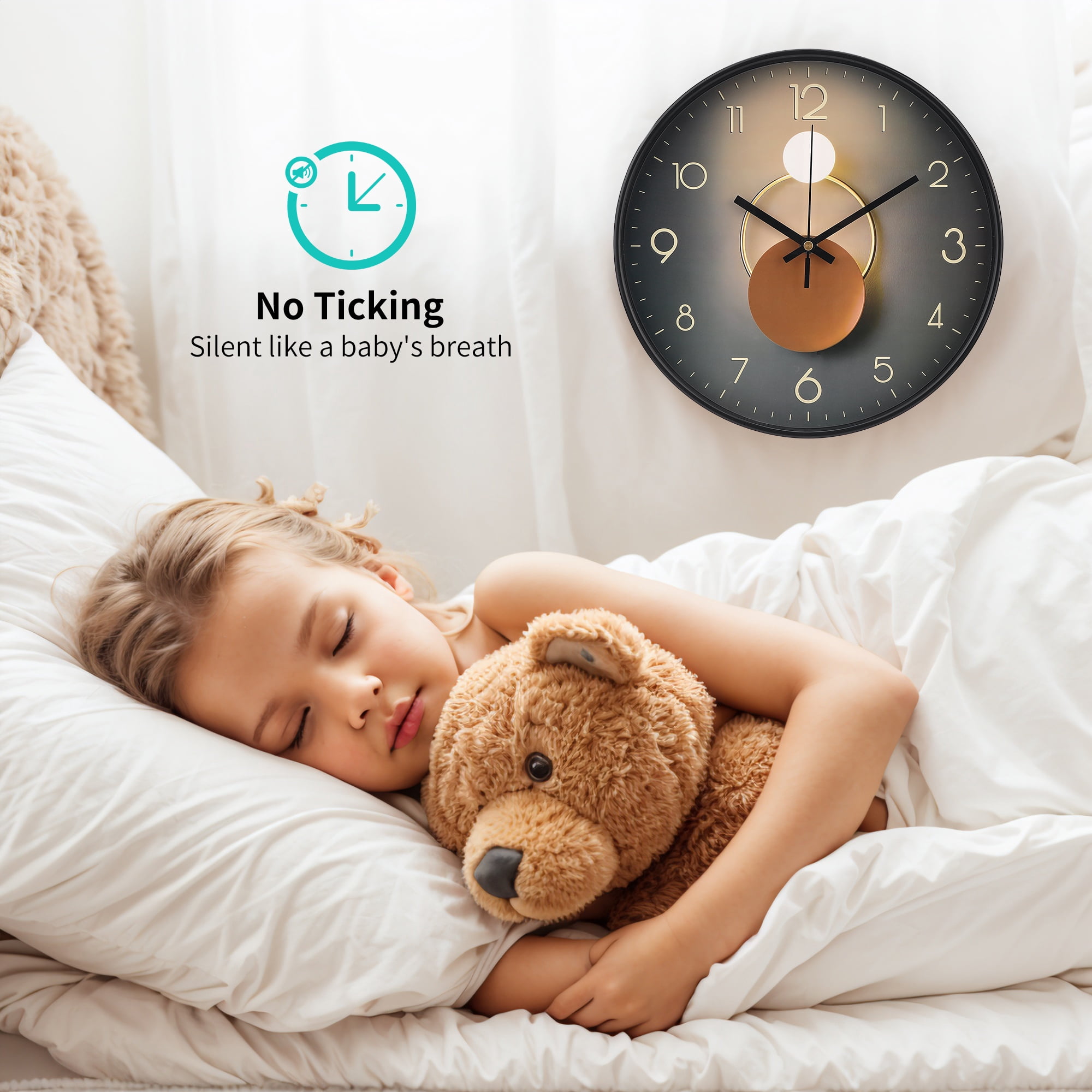 Unique Bargains Silent Non Ticking Battery Operated  Wall Clock Gold Pattern 2