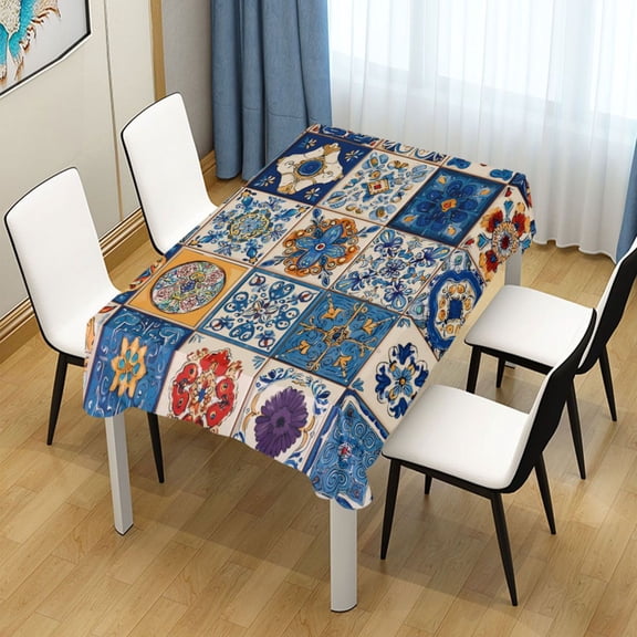 54x54 Inch Tablecloth Polyester Square Tablecloth for Home Kitchen Dinner Decor Various Brightly Colored Shapes