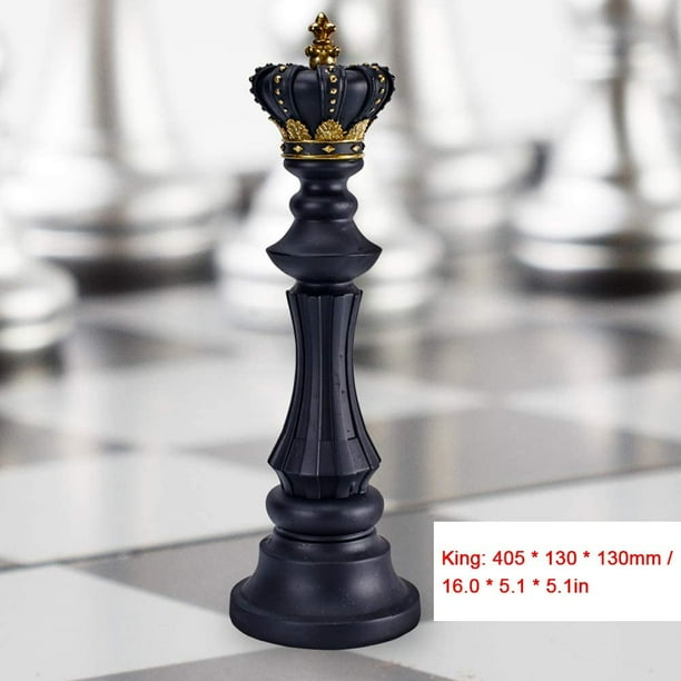 King's Knight Series Resin Chess Set with Black & Wood Grain