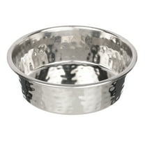 Hammered Stainless Steel Pet Bowl - Decorative & Stylish Dog & Cat Food or Water Bowl, 16 oz.