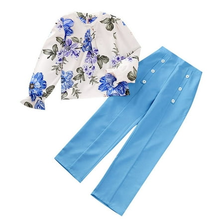 

XJDJHC Toddler Baby Girl Summer Clothes Girl Outfits 2 PCS Long Sleeve Floral Tops And Pants Set Kids Girls Joggers Outfit Fashion Streetwear 10-12 Years