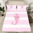 thumbnail image 7 of Feelyou Monogrammed Bling J Full Size Sheets, Cool Girls Bowknot Bed Sheets, Pink White Stripes Sheet Sets, Microfiber Bedroom Decor,4-Piece, 7 of 7