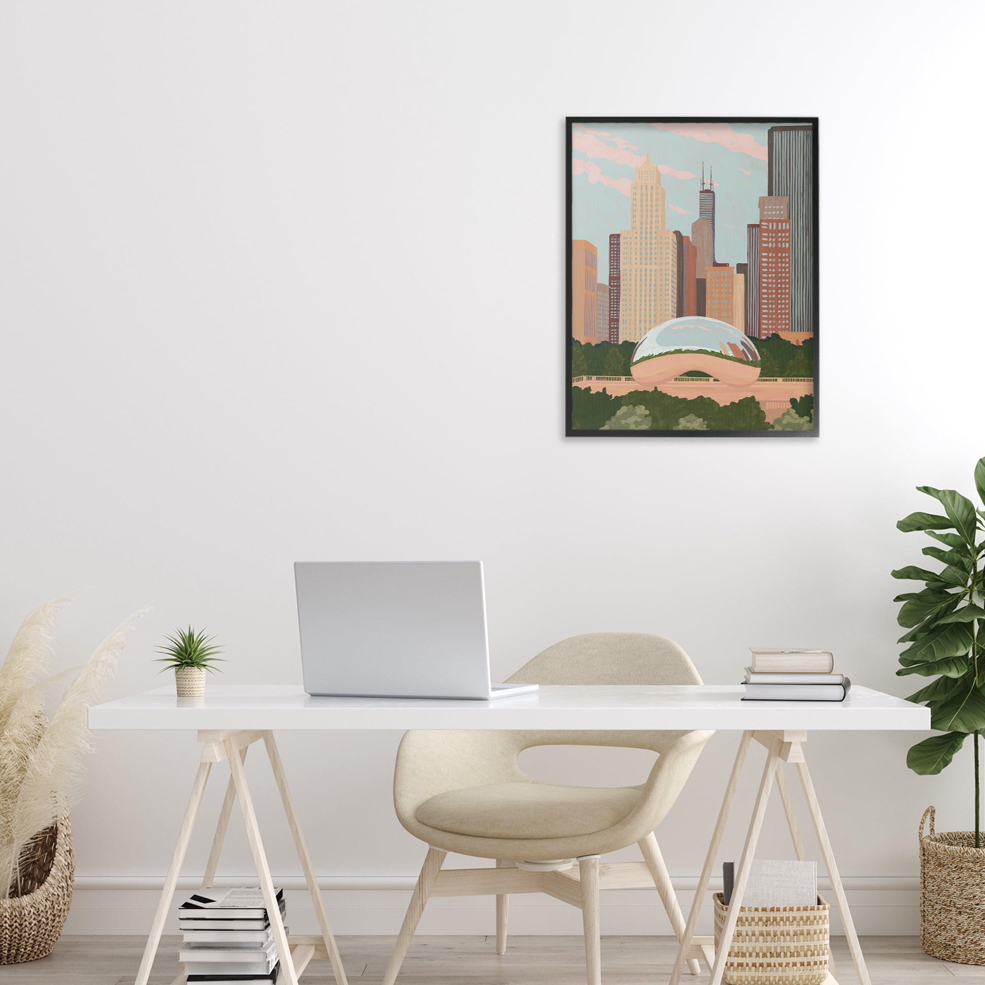 Stupell Industries Chicago Bean Cityscape Black Framed Giclee Art, design by Veronica Lara