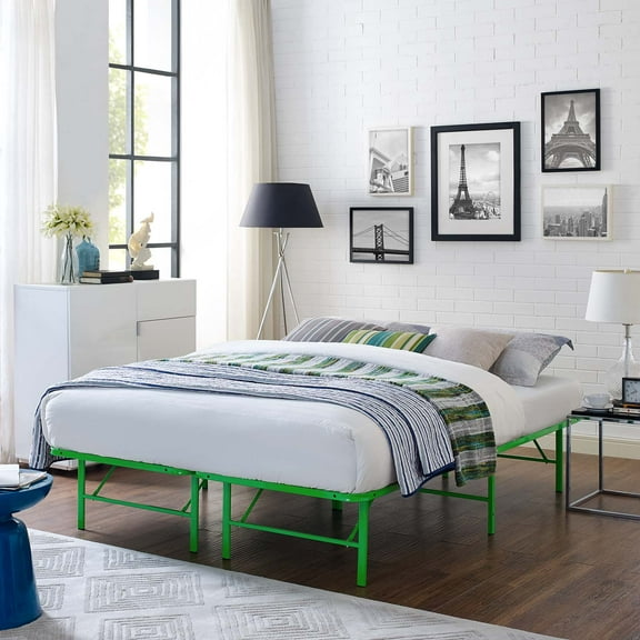 Modway Horizon Stainless Steel Full Metal Bed Frame in Green