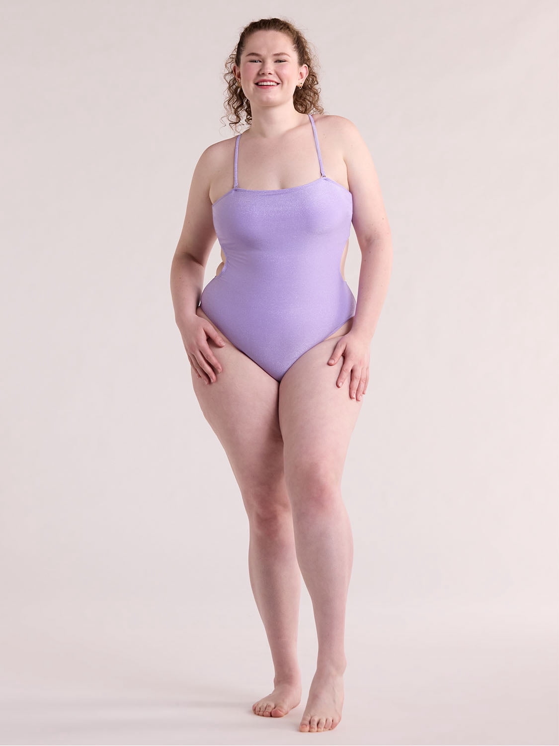 No Boundaries Lurex Cut Out One-Piece Swimsuit, Sizes XS-XXL, Women’s and Women’s Plus