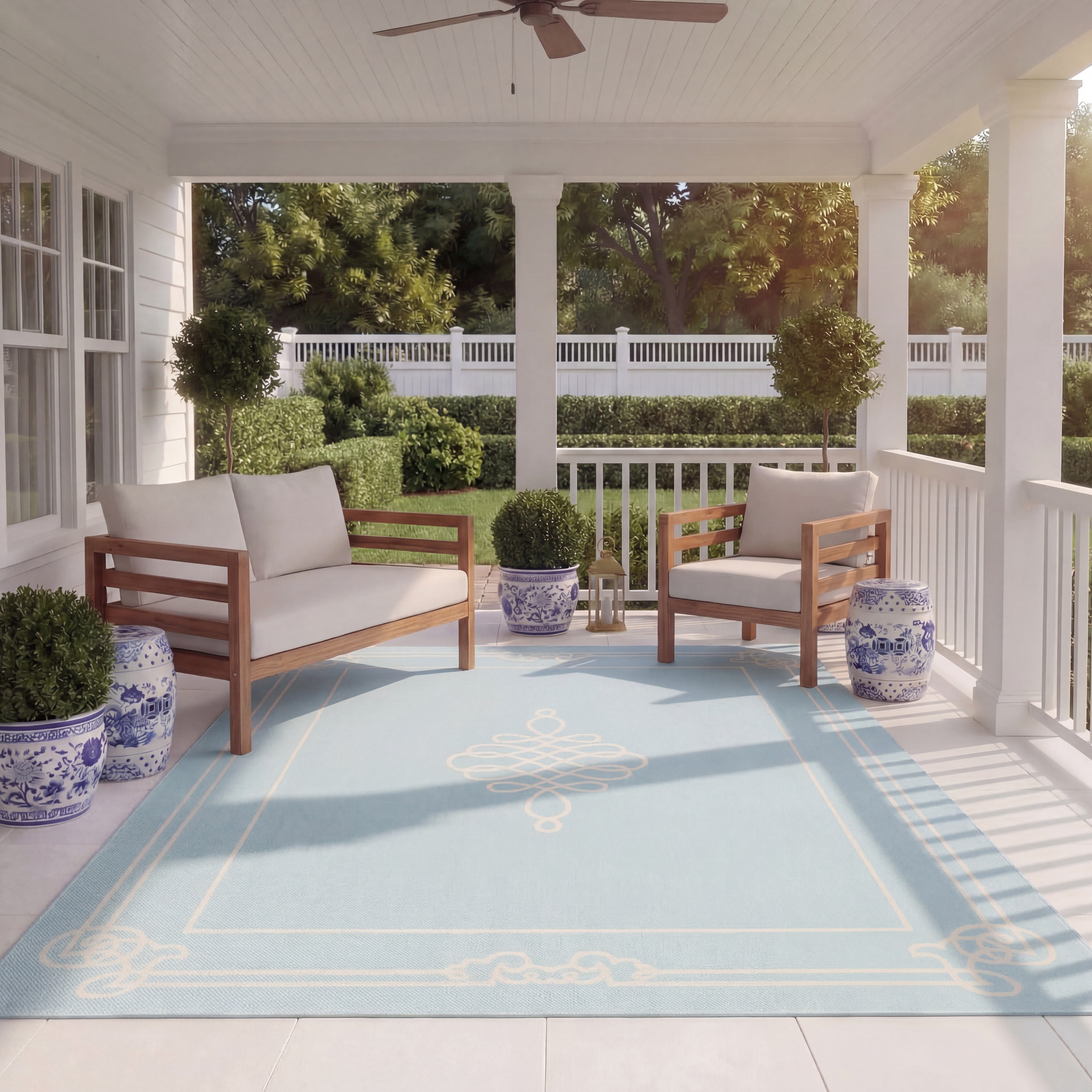 Safavieh Courtyard Andy Medallion Indoor/Outdoor Area Rug, Aqua/Cream, 5'3" x 7'7"